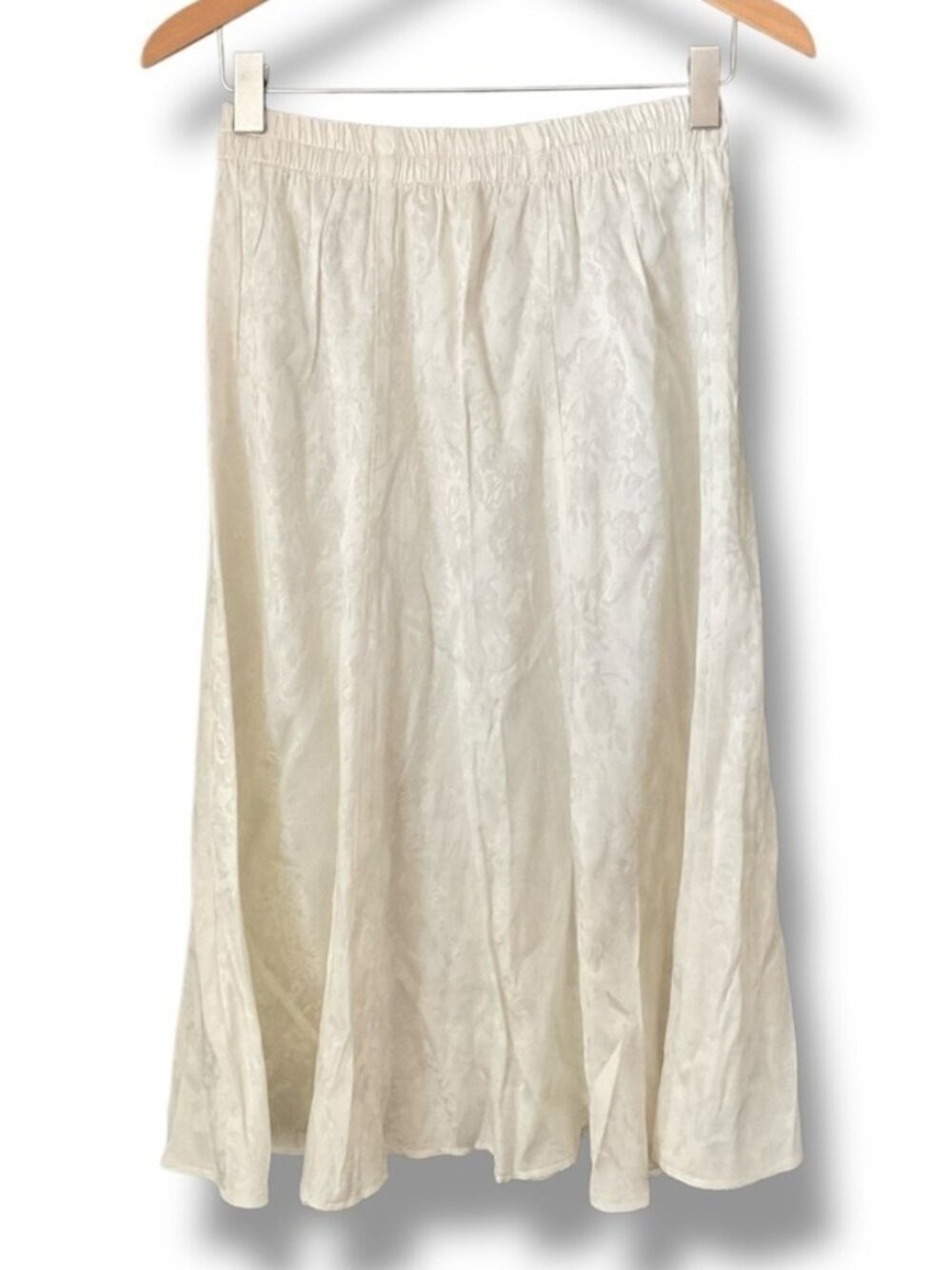 White Floral Jacquard Pull On Midi Skirt - Picture 1 of 2